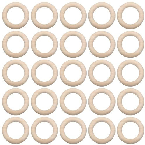 25 Stück 55 mm große Holzringe, Holzringe, natürliche kreisförmige Holzringe, Ringe zum Aufhängen von Anhängern, geeignet für Bastelarbeiten, DIY-Dekorationsspielzeug usw