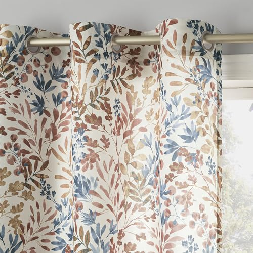No. 918 Amelie - Tenda a pannello con stampa botanica, con occhielli, a risparmio energetico, 122 x 160 cm, colore: blu indaco