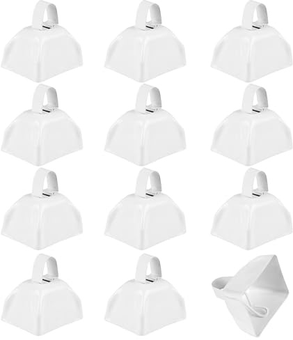 Metal Cowbells - 12 Pack, 3 Inch White Cow Bells for Sporting Events, Cheering, Spirit, Loud Cow Bell Ideal Hand Percussion Cowbells Noise Makers for Sporting Events, Football Games, and Celebrations