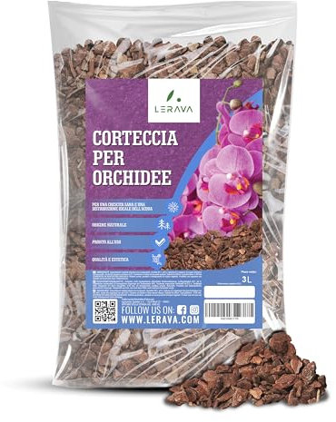 LERAVA® Bark per Orchidee 3L – Corteccia di Pino Marittimo, Terriccio per Orchidee con Alta Aerazione e Drenaggio Naturale – Substrato 100% Naturale, Favorisce la Crescita Sana, Pronto all'Uso