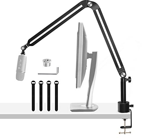 AFAITH Bras Micro, Perche Micro, Support de Microphone, Pied Micro Bureau, avec 3/8 à 5/8 Compatible avec HyperX Quadcast| Razer Seiren Mini| Fifine| Elgato Wave