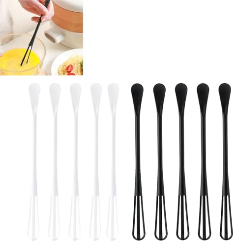 Wbgraceful 10Pcs Multifunctional Mini Whisk,Mini Spoon,Small Whisks for Cooking, 2 in 1 Mini Small Wisk,PP Plastic Mini Whisks for Cooking, for Blending,Whisking,Beating Ingredients, Mixing Sauces.