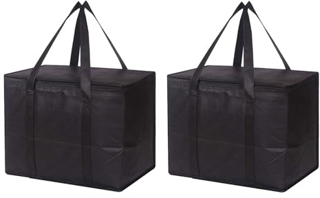 hifrom Food Delivery Bag, Thermal Bag, 2 Pack Insulated Food Bag, Reusable Bag, Grocery Shopping Bag, Insulated Cooler Bag for Food Thermal Zipper, Stands Upright, Collapsible (16*10*13)