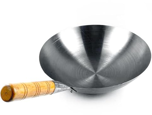 Pow Wok Tradicional De Acero Al Carbono Martillado A Mano (35 Cm） | Mini Sartén Con Calentamiento Uniforme, Mango Cómodo Multifuncional Para Cocinar En Casa A Diario