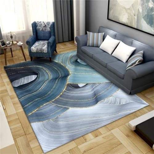 RUGMRZ Hall Teppiches 90x150CM Gamer Teppich Jungen Aesthetic Blau Das abstrakte Streifendesign erleichtert die Teppichreinigung
