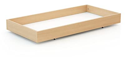 AT4 - Tiroir de lit ESSENTIEL Hêtre verni | Pour lit bébé 60x120 cm | Tiroir universel en bois | Tiroir à 4 roulettes | Hauteur 15cm | Rangement pratique et discret | Gain de place
