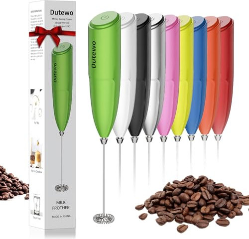Hand Mixer Milk Frother for Coffee - Dutewo Frother Handheld Foam Maker for Lattes, Electric whisk Drink Mixer Mini Foamer for Cappuccino, Frappe, Matcha, Hot Chocolate, Yellow 359C(Green)