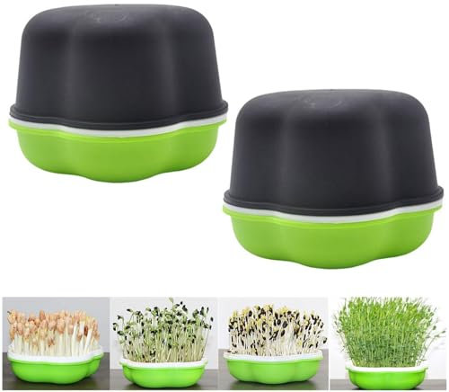 jileijar 2 Pack Home Garden Hydroponic Peanut Sprout Box Bean Pea Wheat Seedling Sprouter Tray, Soil-Free Seed Growing Tray for Cat Grass, Soybean, Peanut
