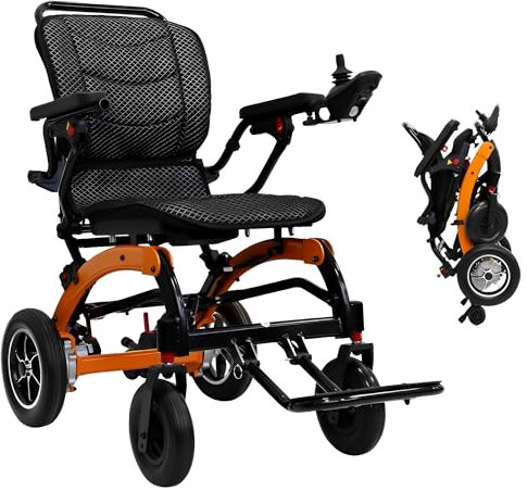 Fauteuil roulant motorisé tout terrain pour adultes et personnes âgées – Fauteuil roulant électrique pliable ultra léger, portable, moteur de 500 W, hauteur de jambe réglable – Sable pulvérisé,