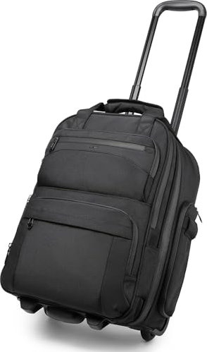 TQVLNMCR Business Trolley Rucksack mit Rollen, 18 Zoll Trolley Handgepäck Reiserucksack mit Laptop, 30L Wasserdichter Multifunktions Trolley Koffer for Flugzeug, Arbeit, Urlaub, Schwarz