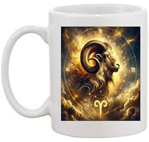 Tazza stampata con segno zodiacale Ariete con caratteristiche forti per tè/caffè. L'immagine del segno zodiacale sarà stampata su un lato della tazza, con 6 delle caratteristiche forti sull'altro