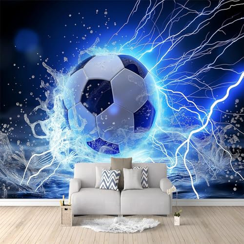 Wallpaper Lightning Football Non-Woven Wall Mural, Decoration Poster Picture Design Modern Mural 400 x 280 cm for livingroom Kids Bedroom Blue and White