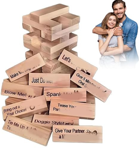 XUDUOO Juegos de parejas Lust Tumbling Tower para adultos, juego travieso de madera de 48 piezas, diversión de fiesta en interiores, bloques apilables de San Valentín, regalos para adultos, juego de