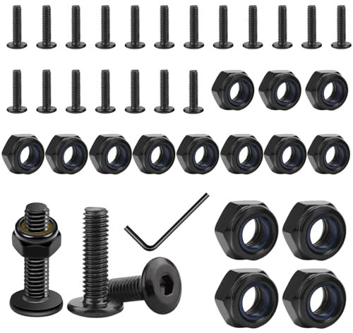 Dtoterul Lot 20 vis M6 x 16 mm tête bombée et plate, 20 écrous hexagonaux, assortiment écrous autobloquants, clé hexagonale