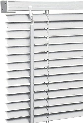 114cm x 150cm Size - White Colour - PVC Plain Window Venetian Blinds - 25mm Slats - Included Open/Close Wand Control Mechanism