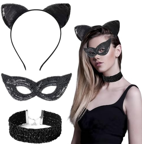 BDBFPAN Katzenohren Haarreif, Katzenohren Halloween, Einzigartig und Auffällig Katzenkostüm Damen, für Cosplay, Karneval Party, Halloween, für Schöne Mädchen und Katzenliebhaber