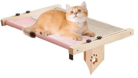 Amaca per gatti per davanzale della finestra, cuccia per gatti – davanzale in legno | davanzale regolabile per gatti, cuccia con trapunta imbottita per davanzale della finestra, comodino, Sc