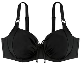 Dorina Bikini-Oberteil FIJI – Ungepolstert, Bügel-Stütze, Unterbrust-Cradle, verstellbare Träger, Raffung vorne, Silberring- & Perlen-Detail, Verschluss hinten, Schwarz