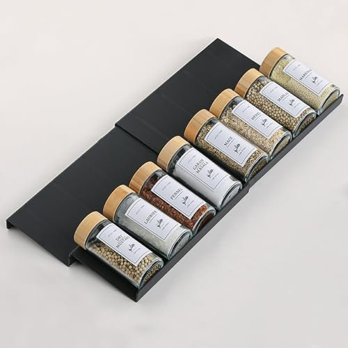 Famhap Rangement epices tiroir 4PCS,Organisateur Porte épices pour extensible de 29,5 cm à 59 cm,insert etagere epices cuisine texture mate,Avec bosses antidérapantes