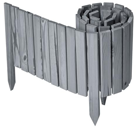 Garronda Beeteinfassung Holz Rasenkante Höhe: 30 cm Grau GD-0149 | Imprägniert und flexibel formbar, als Rollzaun, Holzzaun, Palisade und Gartenzaun für Rabatten, Wege und Bereiche im Garten