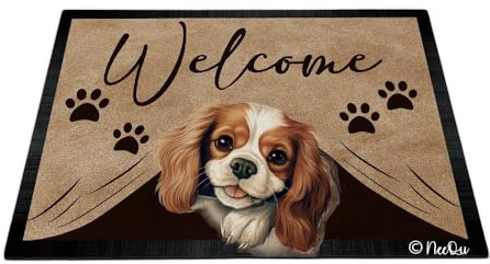 Willkommen Pfote Cavalier King Charles Spaniel Hund 40X60Cm Türvorleger Waschbar Sauberlaufmatte Rutschhemmender Fussmatte Haustür Fußmatten Für Schlafzimmer Badezimmer Wohnzimmer