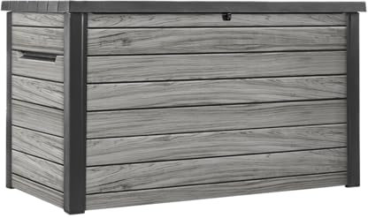 Keter Ontario Auflagenbox/Kissenbox 870 Liter | 100% Wasserdicht mit Belüftung dadurch kein übler Geruch/Schimmel Moderne Holzoptik | Deckel mit Gasdruckfedern