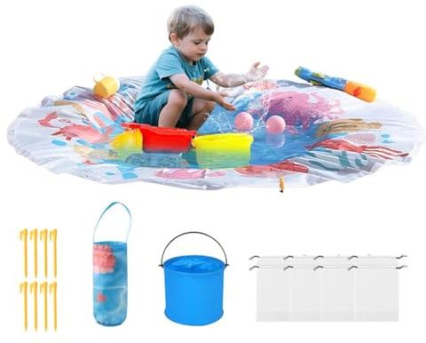 Tapis de plage de 1,4 x 1,4 m, piscine pour tout-petits, pataugeoire pour bébé, pataugeoire pour bébé, piscine pour tout-petits, imperméable et résistant au sable, avec sac de transport, 8 piquets de