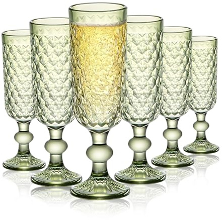 Haayymo Champagnergläser, 6er-Set, 350 ml, Rot- und Weißweingläser, Trinkgläser mit Stiel, Vintage-Glaswaren, Geschenke für Weinprobe, Hochzeit, Jahrestag, Geburtstagsfeier (grün)