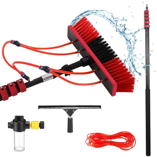 Brosse de nettoyage télescopique de 3,6 à 10,8 m avec raclette et distributeur de savon – Idéal pour panneaux solaires, fenêtres, toits, camions et voitures – Kit Hydrocleaner polyvalent (brosse de 55