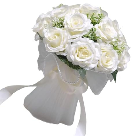 YPREWY Bouquet di fiori artificiali colorati per cerimonia nuziale, bello per feste di fidanzamento, fiori da sposa leggeri, Bianco latte, Taglia unica