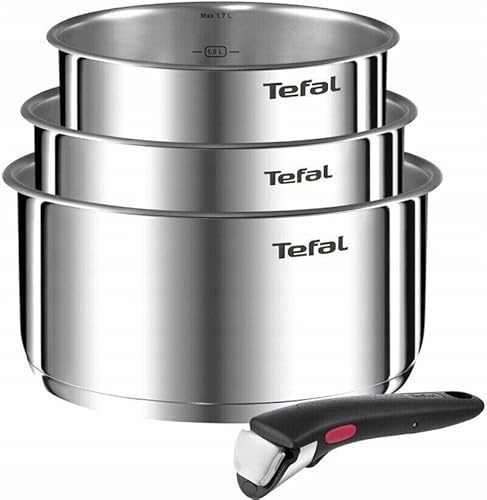 Tefal Ingenio Emotion - Set di 4 pentole in acciaio inox, 16/18/20 cm, manico rimovibile, adatte a induzione