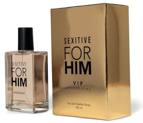 Sexitive FOR HIM VIP. Perfume para hombres. Con Feromonas para atraer a las mujeres. Audaz fórmula extra fuerte. Pheromone Strong. Deseo Absoluto. 100 ml - 3.4 fl oz | Pheromone Strong. Fórmula extra fuerte. Deseo Absoluto. Aroma audaz e intenso con limón, jengibre, menta, tonka y Amberwood.