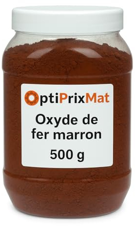 OptiPrixMat Pigment oxyde de fer poudre – Couleurs intenses et durables – Béton, enduit, peinture, chaux, plâtre – 500 g – Noir, Rouge, Jaune, Marron, Blanc dioxyde de titane, Ocre (Marron)
