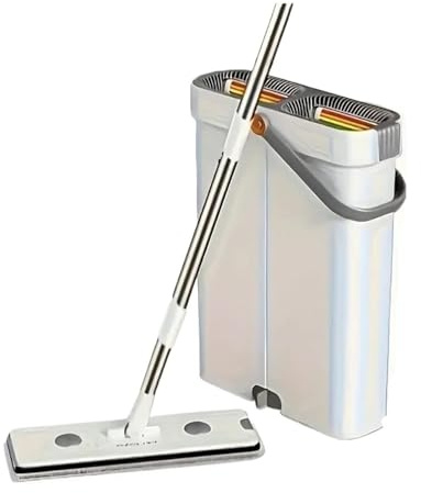 Set di mocio piatto a mano libera con secchio, pulitore completo for pavimenti asciutti e bagnati a 360°, compatibile strumenti for la pulizia domestica(33cm-Bucket-4-Mop)