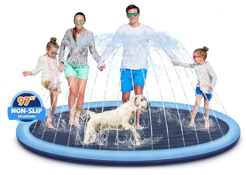 Splash Pad for Kids and Dogs, 97'' Extra Large Splash Pad for Toddlers 1-3 and Kids Ages 4-8, Non Slip Thicken Sprinkler Dog Pool Summer Outdoor Water Toys for Backyard
