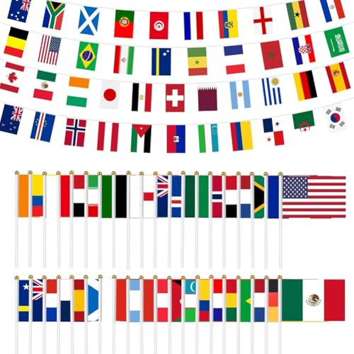 Lot de 42 drapeaux nationaux en polyester pour la coupe du monde 2026, drapeaux des pays imprimés des deux côtés pour la visualisation publique, fête de football, bar et décoration de maison, 42 pays