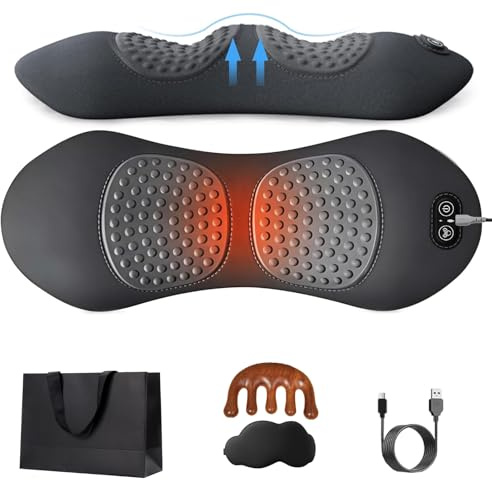 Deepcomfort 3 in 1 Massage Pad, 3 in 1 Rückenmassagegerät mit Wärme/Vibration/Lendenwirbelstütze, Ergonomische Rückenstütze for Nacken, Schultern und Rücken (A)