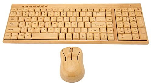 Vroomoto Combo Tastiera Mouse Wireless Dispositivi di Input per Computer Dispositivi Wireless per Computer Plug and Play da 2,4 GHz Legno di bambù 1200 DPI con Ricevitore USB (Combinazione mouse e