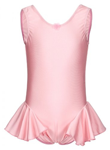 tanzmuster Kinder Ballett Trikot Paula mit Röckchen und Breiten Trägern. Hübsches Ballettkleid Blumenapplikation in den Farben rosa, weiß und schwarz
