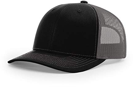 Richardson Unisex 112 Trucker Adjustable Snapback Baseball Cap, Black/Charcoal, One Size