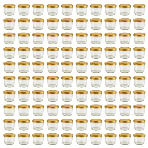 hocz 100x Marmeladengläser 230 ml | mit Deckel Gold TO 82 | Einmachgläser mit Schraubdeckel zum befüllen | Sturzgläser für Marmelade Schraubgläser | leere Gläser Set | 100 Stück