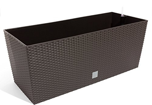 72 L Pflanzkübel Blumentopf Blumenbank in Rattan-Optik Bewässerungssystem Rato Serie braun viereckig