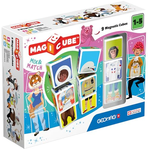 Geomag MAGICUBE Mix&Match 9 Magnetisches Spielzeug für Kinder, Geschenk für Jungen und Mädchen im Alter von 1 2 3 4 5 6 Jahren, Montessori-Spielzeug, magnetische Konstruktionen, Kinderspielzeug