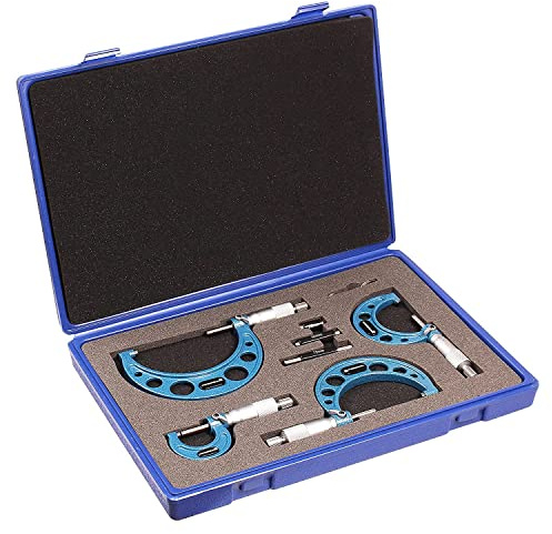 WONDERSUNM 4 Pcs Professional Premium Outside Micrometer Precision Machinist Tool Set 0-25mm/25-50mm/50-75mm/75-100 Measuring Range Included 0.01mm Graduation