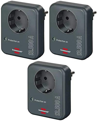 Brennenstuhl Adaptador de enchufe (con protección contra sobretensiones 13.500 A, adaptador como protección contra rayos para aparatos eléctricos), color gris antracita (3 unidades)
