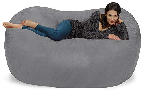 Chill Sack Bean Bag Chair: Huge 6' Memory Foam Furniture Bag and Large Lounger - Big Sofa with Soft Faux Linen Cover - Gray