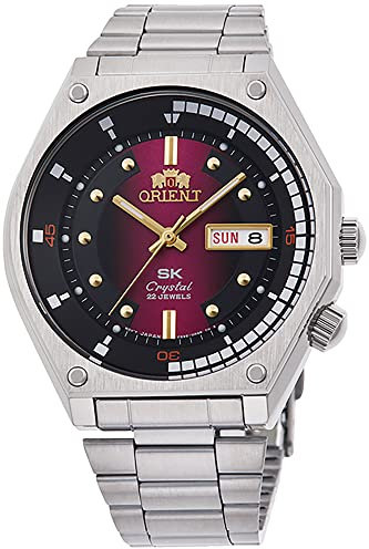 ORIENT Neo 70s - Orologio da polso da uomo automatico e a carica manuale meccanico sportivo bracciale e cassa in acciaio inox di colore grigio display analogico rosso - RA-AA0B02R19B