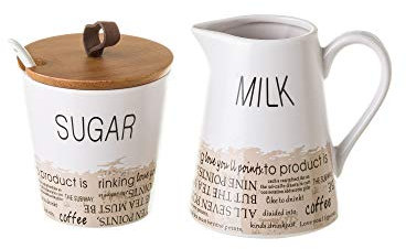 Juego de azucarero y lechera nórdico stoneware de madera blanco - LOLAhome