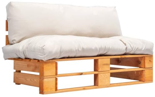 vidaXL Holz Palettensofa mit Sandfarbigen Kissen Palettenkissen Palettenauflage Paletten Polster Sofa Palettenmöbel Gartensofa Gartenmöbel In/Outdoor