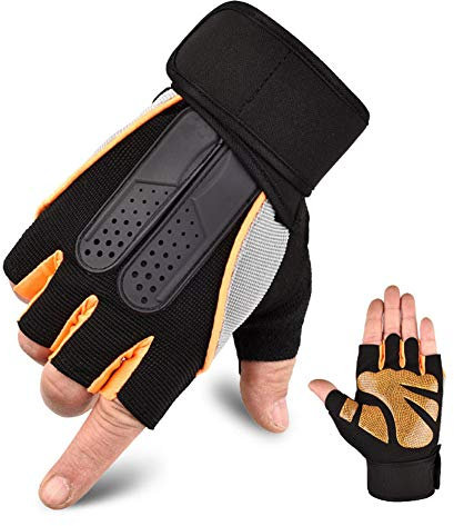 Gofeibao Trainingshandschuhe Kraftsport Damen Sporthandschuhe Herren Handgelenkstütze für Männer Fitnessstudio Turnhandschuhe für Frauen orange,L